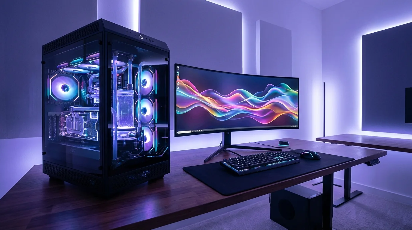 Setup complet PC gamer Topachat avec écran Asus TUF et périphériques RGB