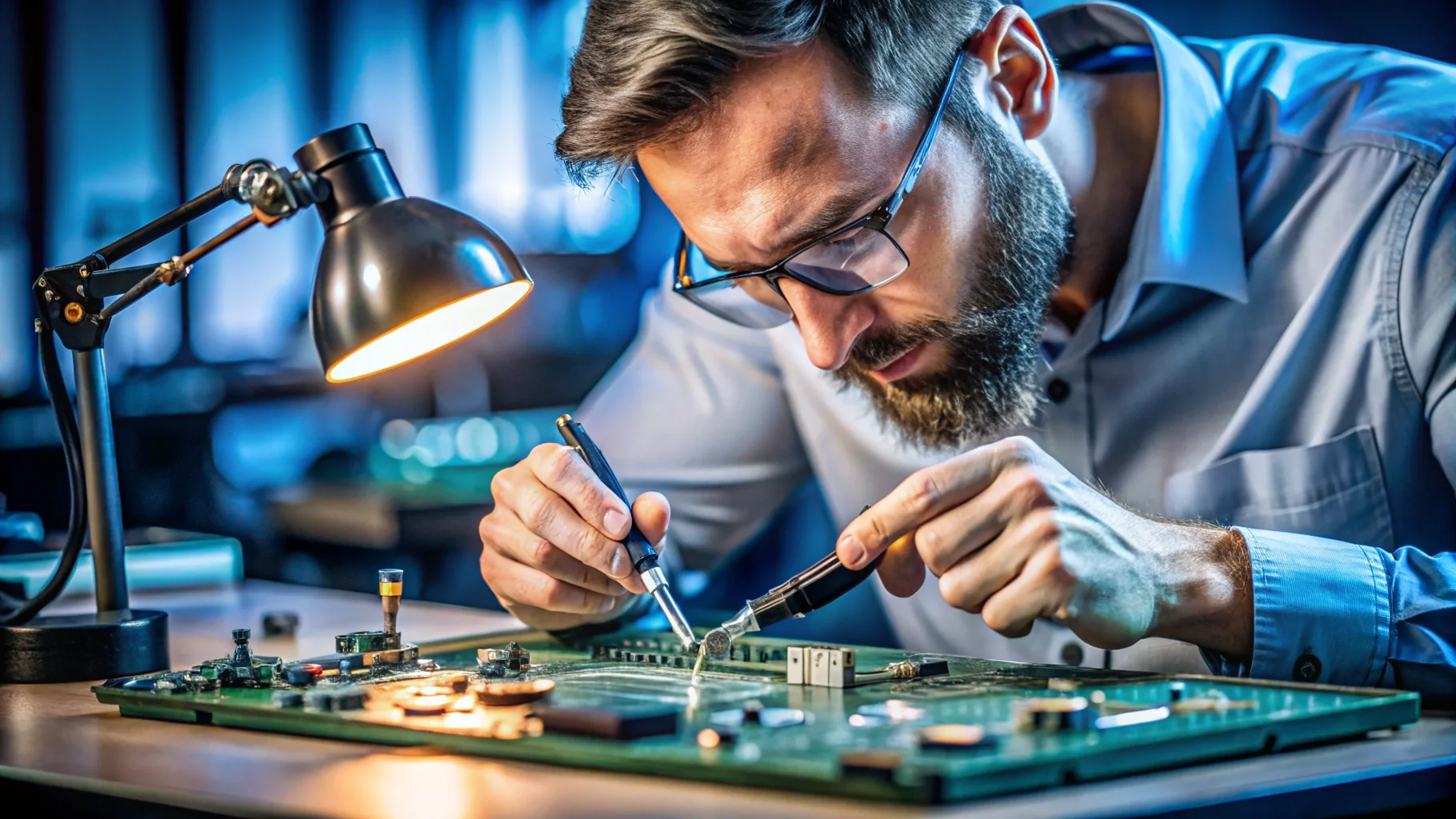 reparation carte mere - illustration professionnelle avec outils de diagnostic