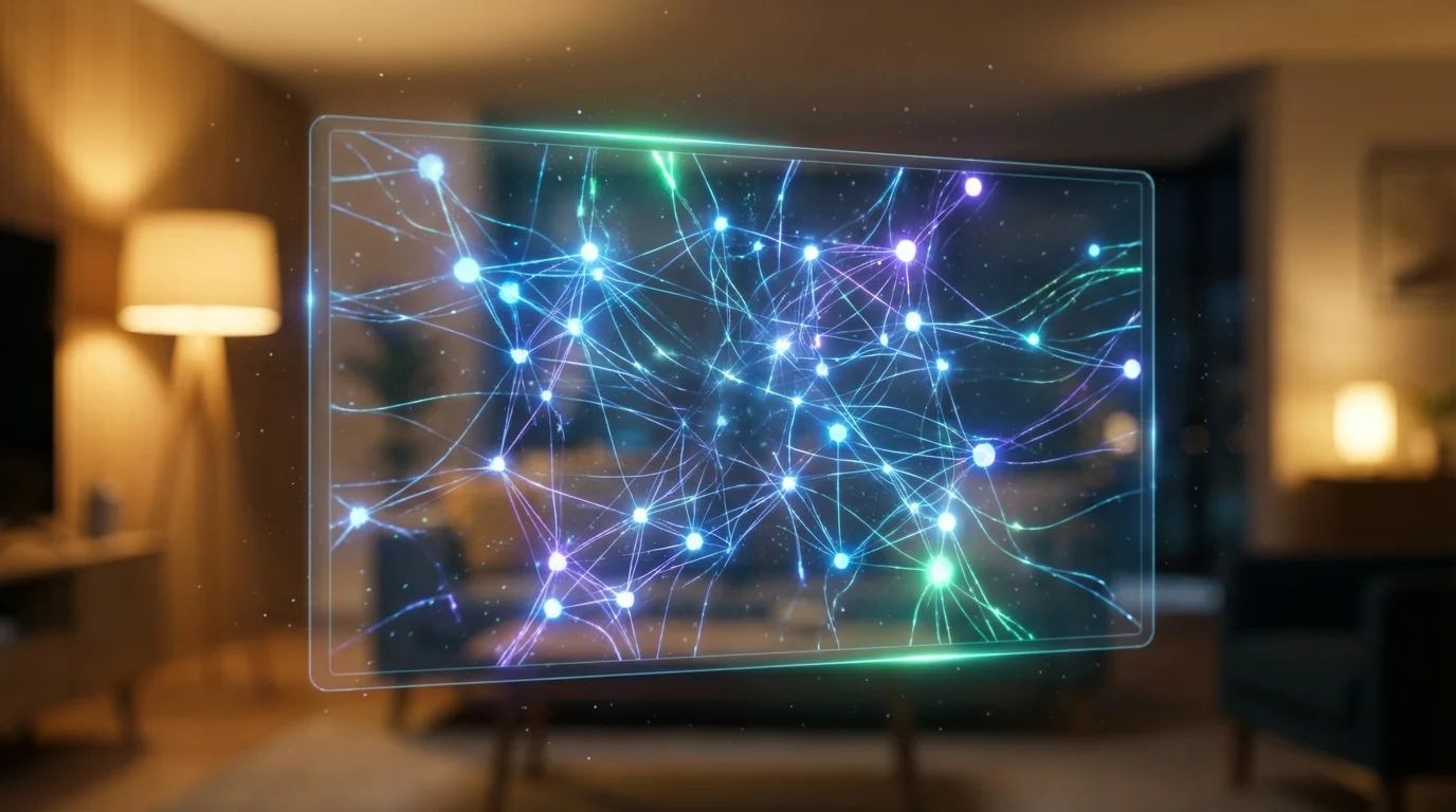 Interface futuriste de l'application Google Home avec intelligence artificielle en 2026