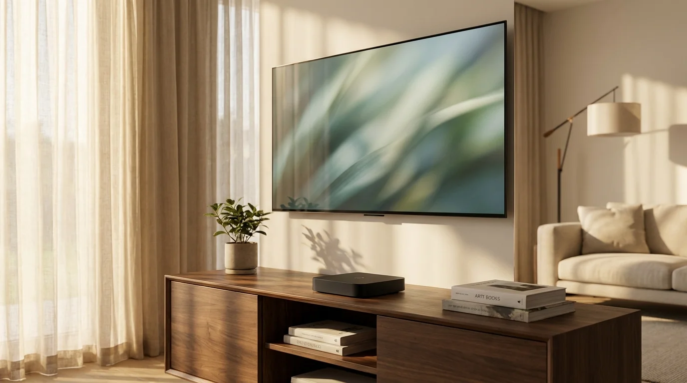 Installation propre et optimisée d'un équipement tv96 dans un salon moderne