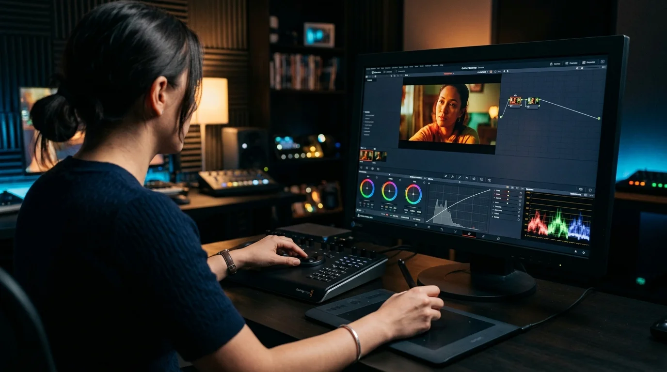 Utilisateur professionnel ajustant la colorimétrie d'une photo avec le logiciel Affinity Photo