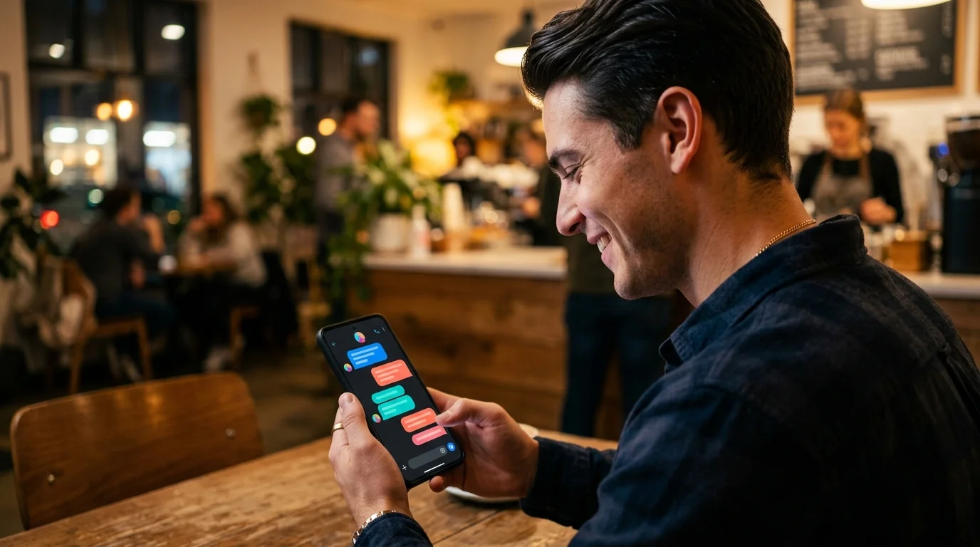 Interface de discussion Grindr illustrant une accroche de message réussie optimisée SEO