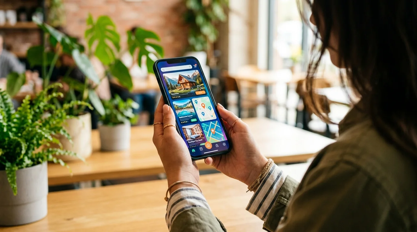 Interface de l'application de réservation Hostelworld sur téléphone mobile affichant des offres