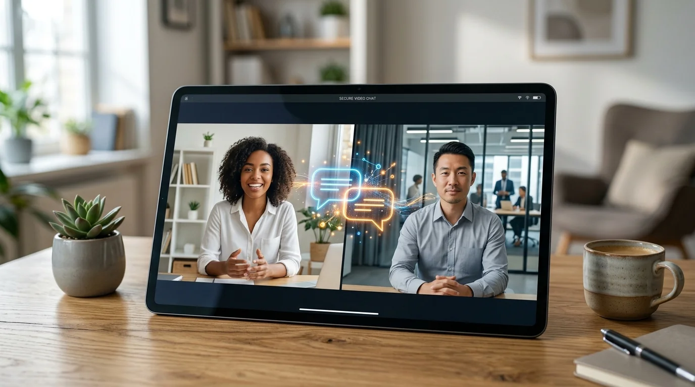 Exemple de chat vidéo sécurisé sur Livu avec traduction instantanée activée