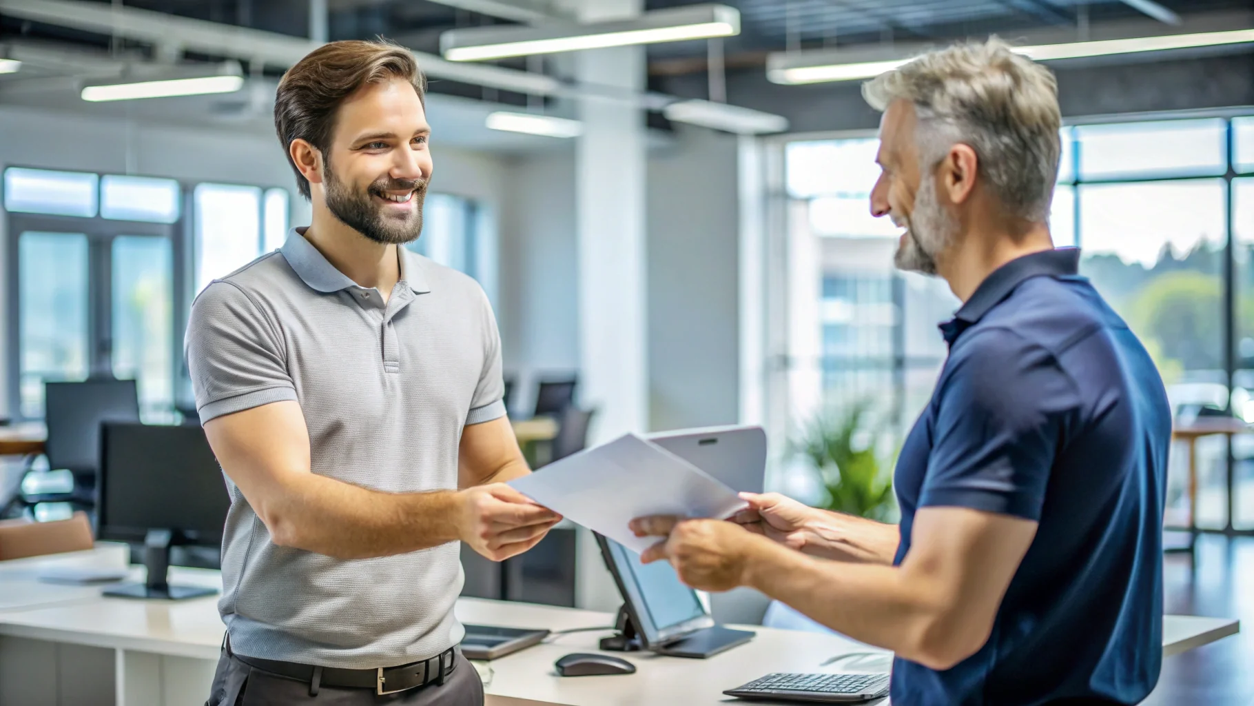 informaticien expert en dépannage remettant une facture avec garantie professionnelle