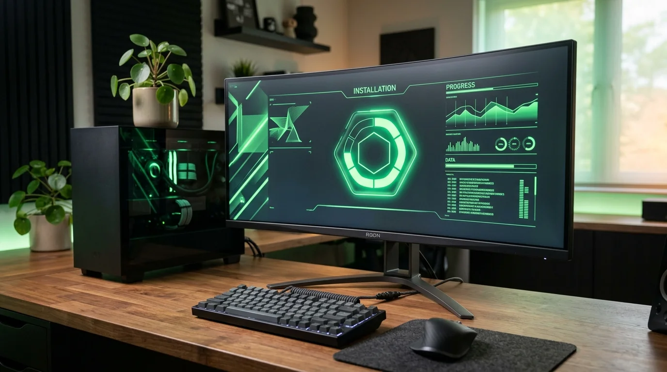 Capture d'écran de l'interface d'installation de GeForce Experience optimisant les performances sur Windows