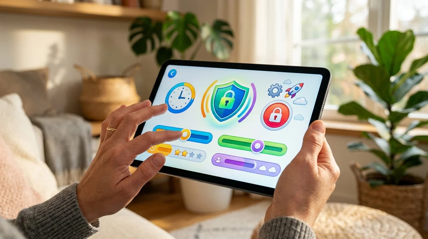 Interface de l'application youtube kids montrant le panneau de contrôle parental et le filtrage des vidéos