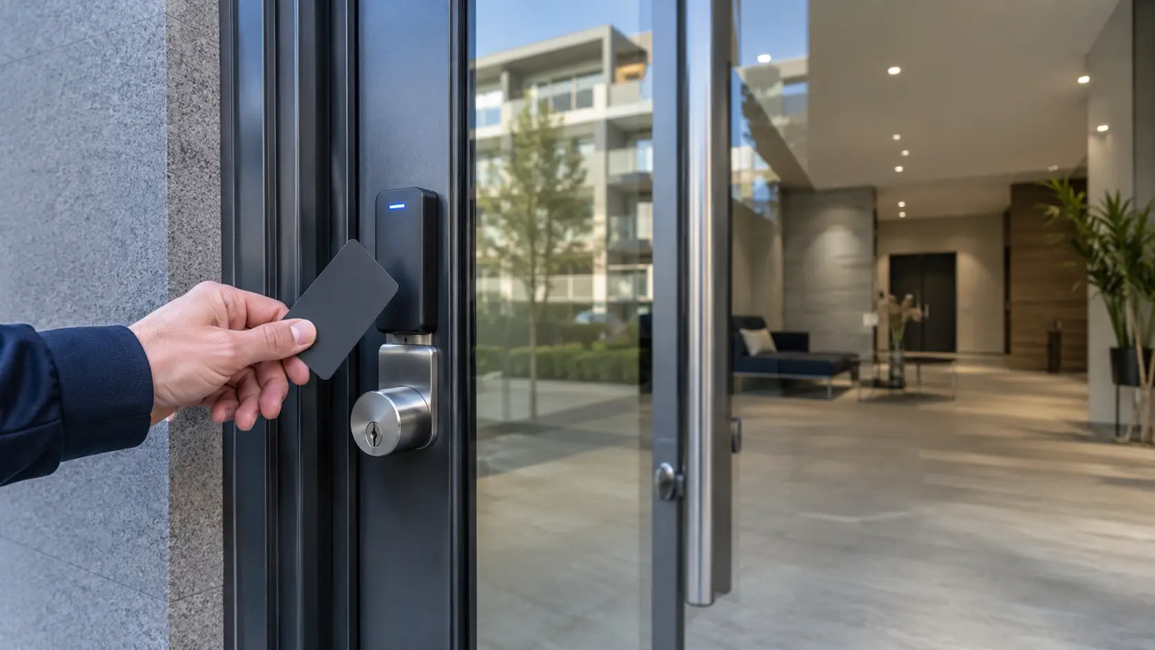 serrure intelligente - système de contrôle d'accès électronique installé à l'entrée d'un immeuble