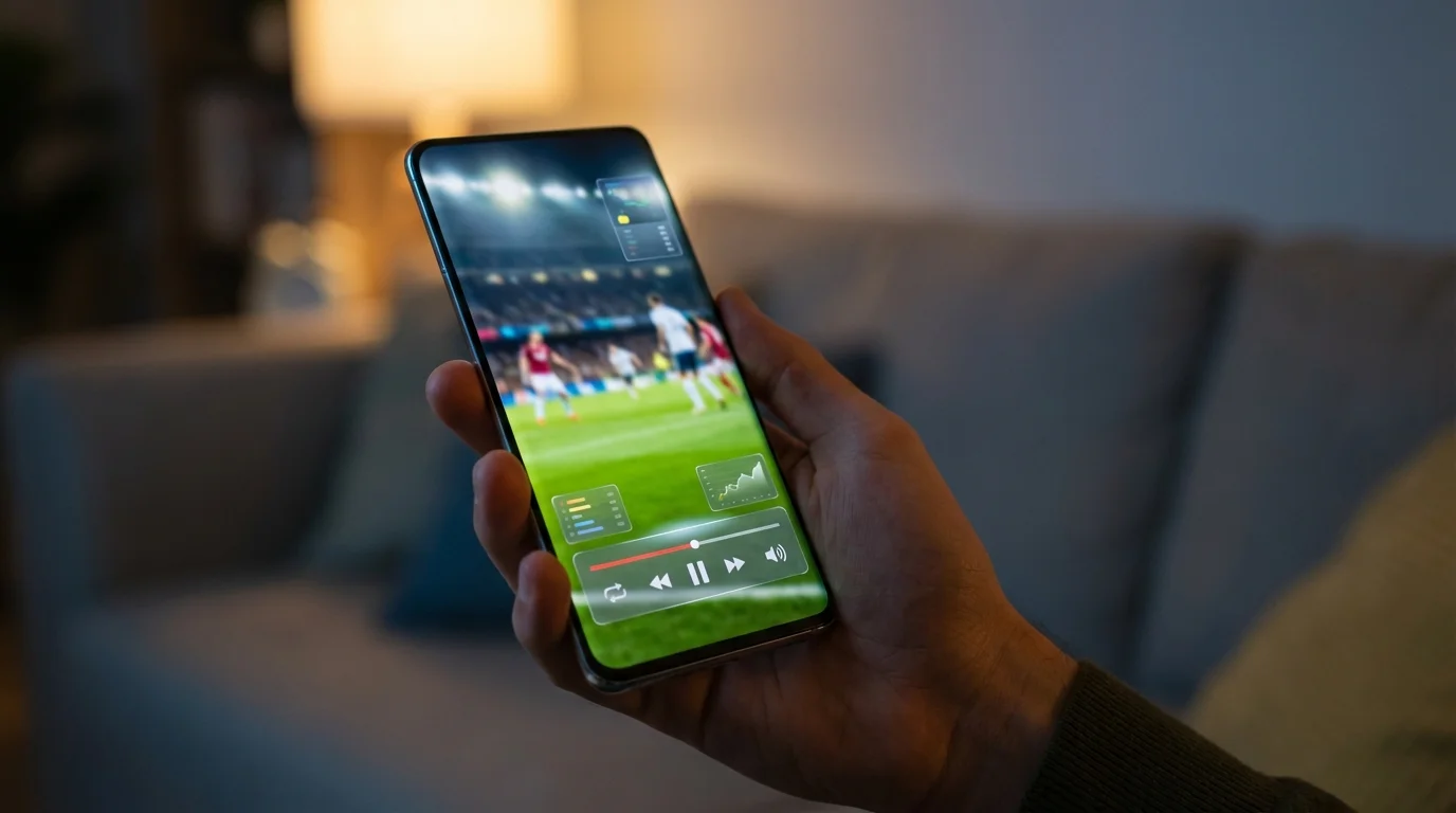 Interface de l'application koora4live sur un smartphone Android montrant un match de football