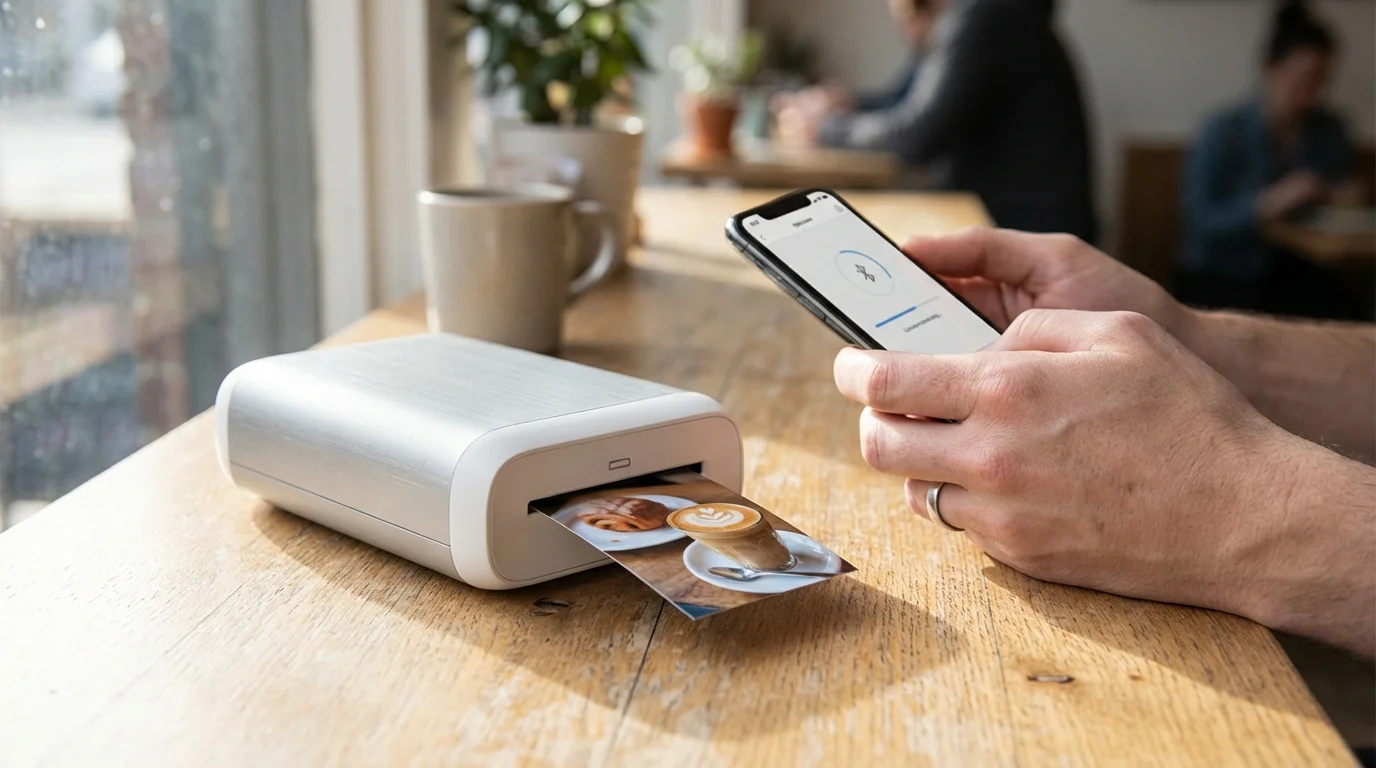 Utilisation d'une imprimante photo portable connectée en Bluetooth à un smartphone
