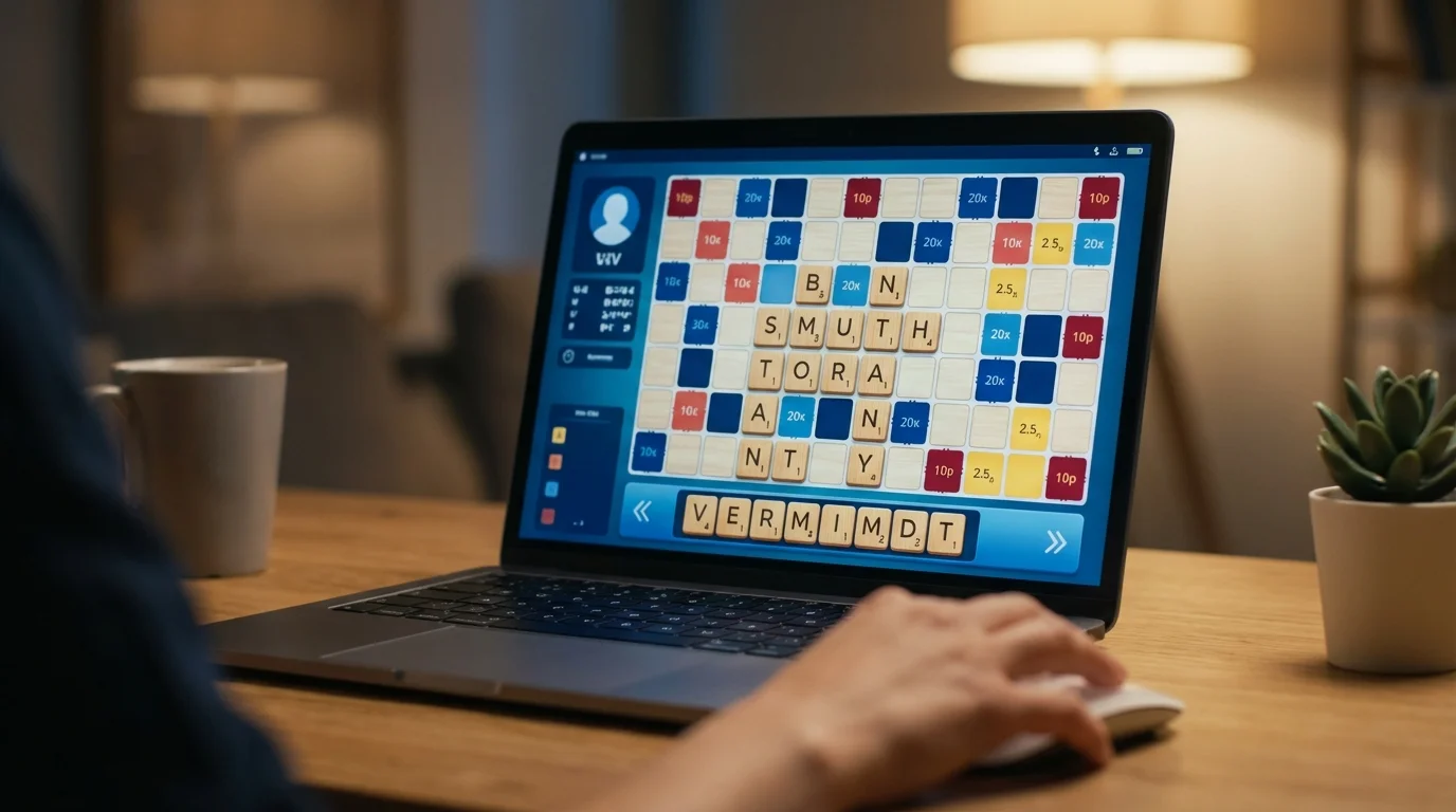 Interface de jeu de scrabble gratuit en ligne montrant un mot compte triple