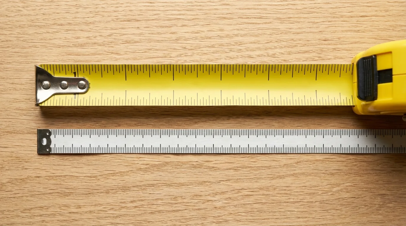 Comparaison visuelle mètre ruban impérial et métrique pour teleplanete.com pouce en centimètres