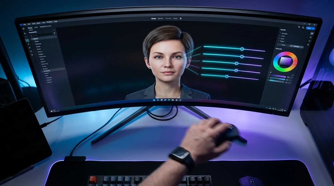 Interface de création d'avatar HeyGen montrant les options de personnalisation réalistes