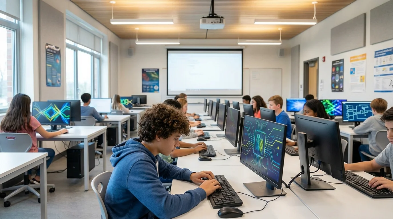 Élèves concentrés participant au concours Castor informatique en salle de classe