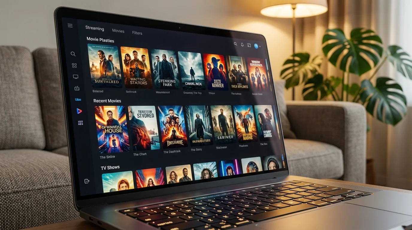 Interface d'accueil JustWatch montrant les plateformes de streaming connectées comme Netflix et Disney+